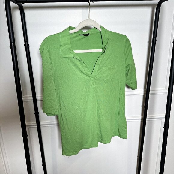 NEW Halogen Green Satin Collar Split Neck Top Size S - Picture 1 of 4